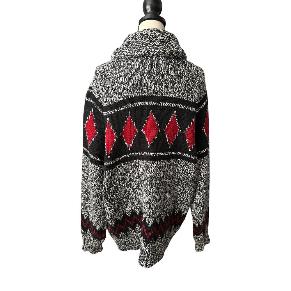 American Eagle Sweater Cardigan Full Zip Red Diamond Pattern Unlined Size XL - Picture 3 of 7